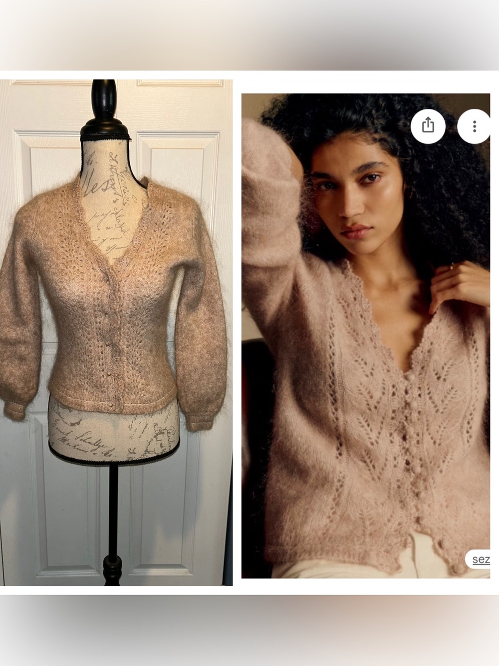 Sezane Paris Mohair Wool Knit Button Down Cardigan XSmall